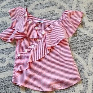 Cool bare shoulder ruffle shirt made in Italy